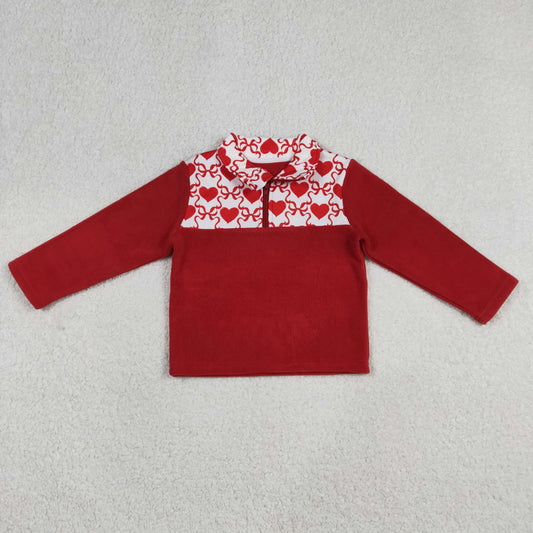 Baby Girls Red Long Sleeves Bows Hearts Valentines Zipper Fleece Pullover Sweater