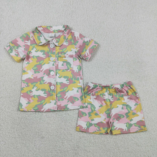 RTS Sibling Baby Girls Adult Women Short Sleeves Rabbits Camo Easter Romper Dress Pajamas Sets