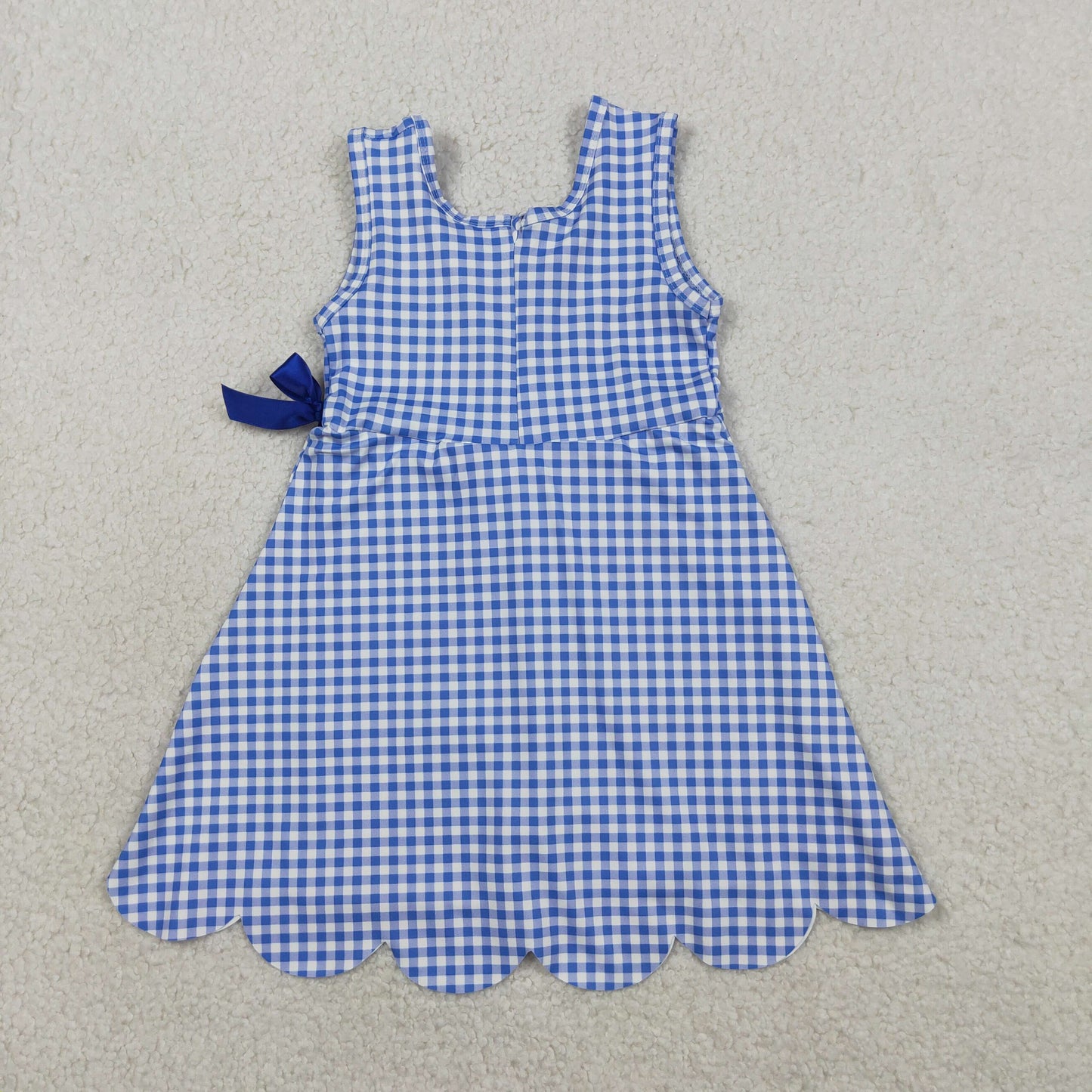 USA Shop Baby Girls Blue Checked Bow Ruffle Yoga Active Shorts Knee Length Scallop Dress