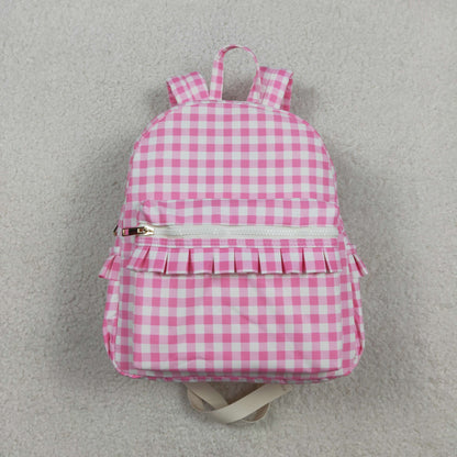 RTS Baby Girls Kids Pink Plaid Zipper Backpack School Ruffle Bag