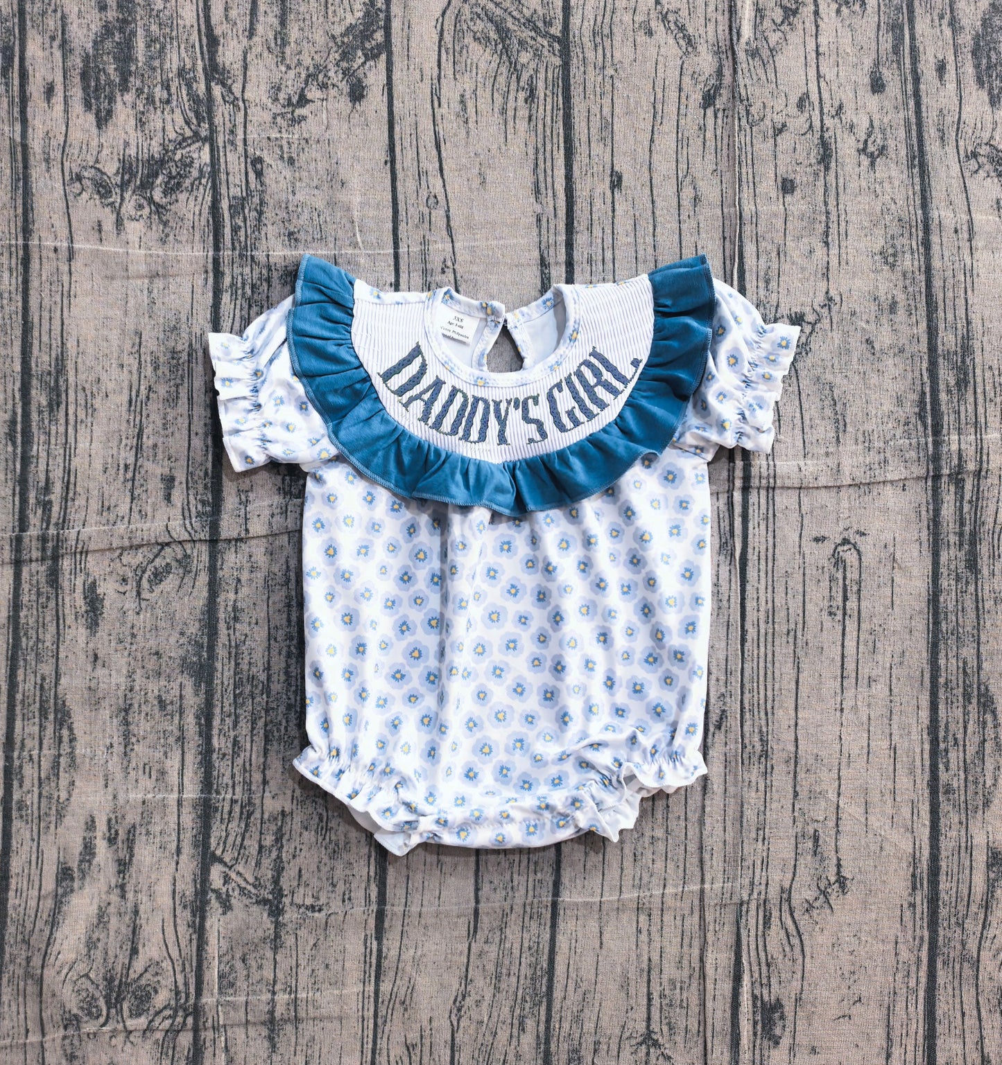 Preorder Baby Girls Infant Short Sleeves Embroidery Daddy's Girl Flower Smocked Romper