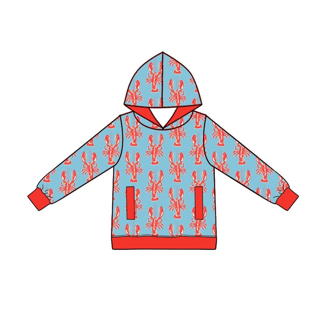 Moq 5 Preorder Baby Boys Kids Long Sleeves Crayfish Pockets Pullover Hoodie Shirt Clothes
