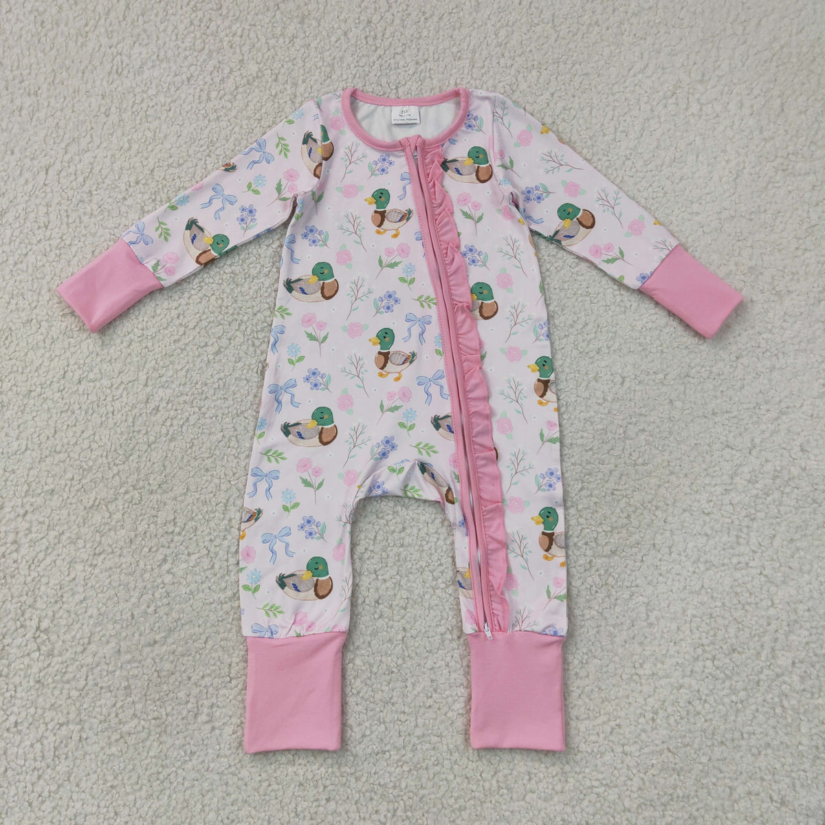 Sibling Baby Girls Kids Ducks Flower Bows Zipper Romper Pockets Set Clothes RTS