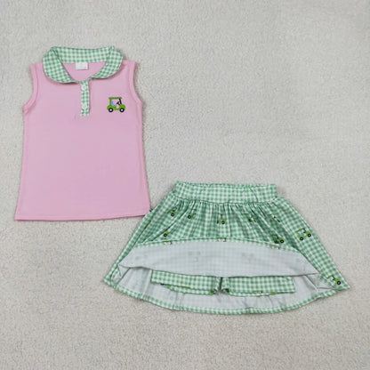 RTS Sibling Baby Boys Girls Kids Embroidery Golf Tops Plaid Bottoms Summer Clothes Sets