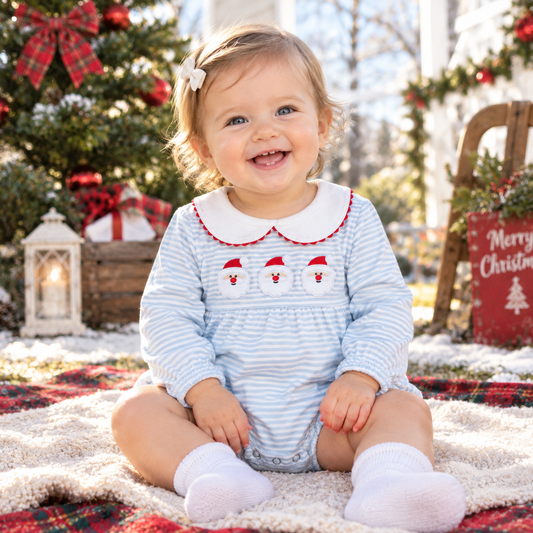 Baby Girl Kids Embroidery Christmas Santa Stripes Bubble Romper Clothes