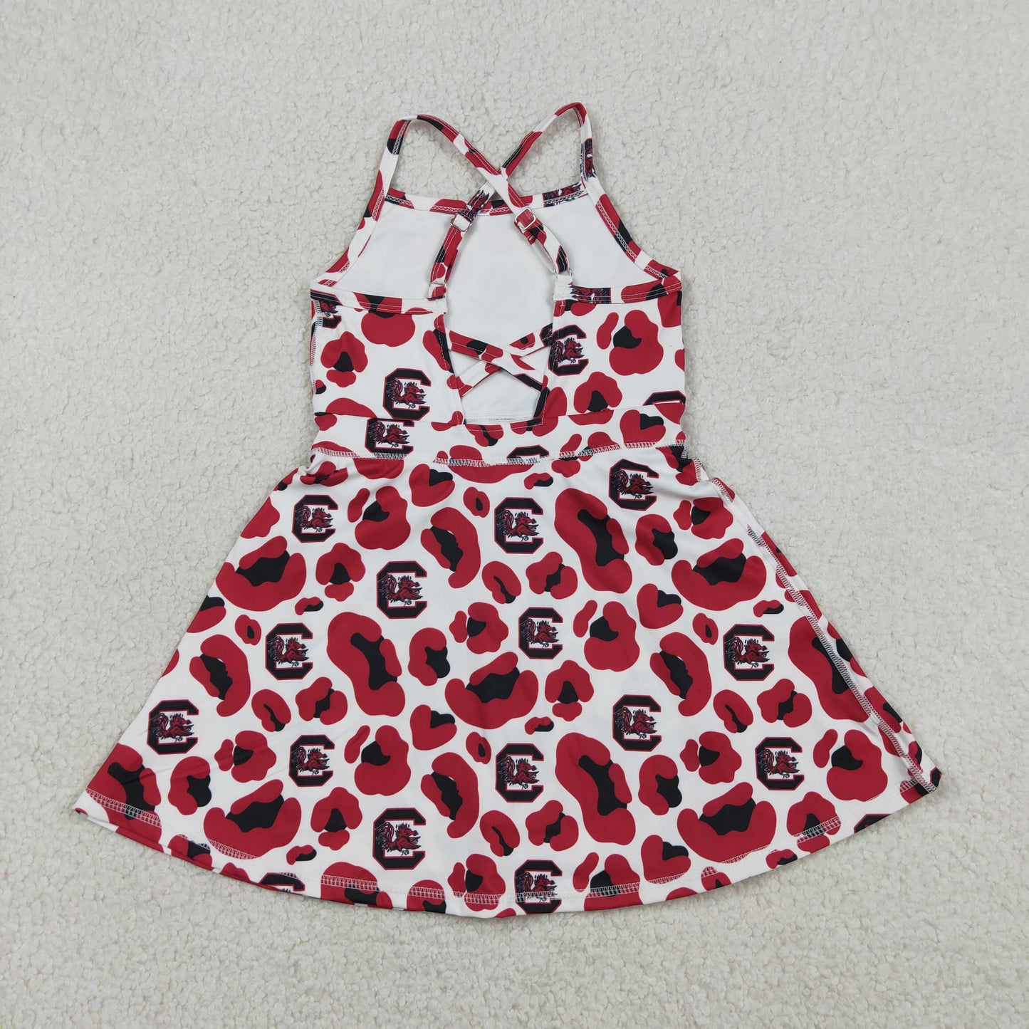 RTS Baby Girls Kids Straps Red Leopard Team Yoga Active Shorts Knee Length Dress
