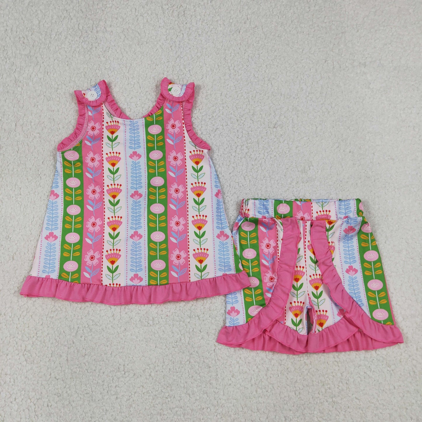 Baby Girl Kids Flower Pink Ruffle Tops Shorts Set Summer Clothes