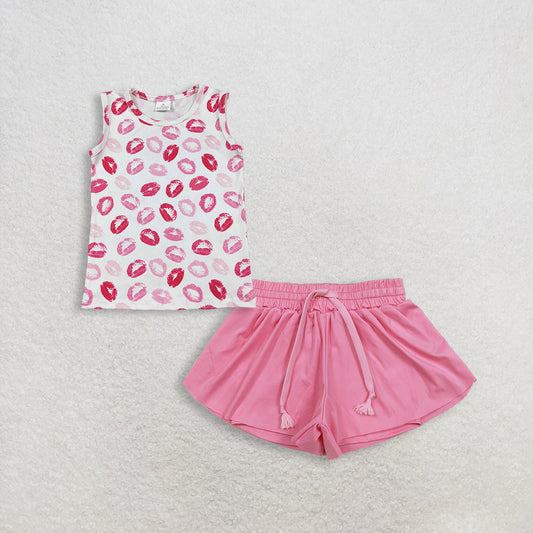 RTS Baby Girls Kids Sleeveless Tops Pink Yoga Ruffle Shorts Set Clothes