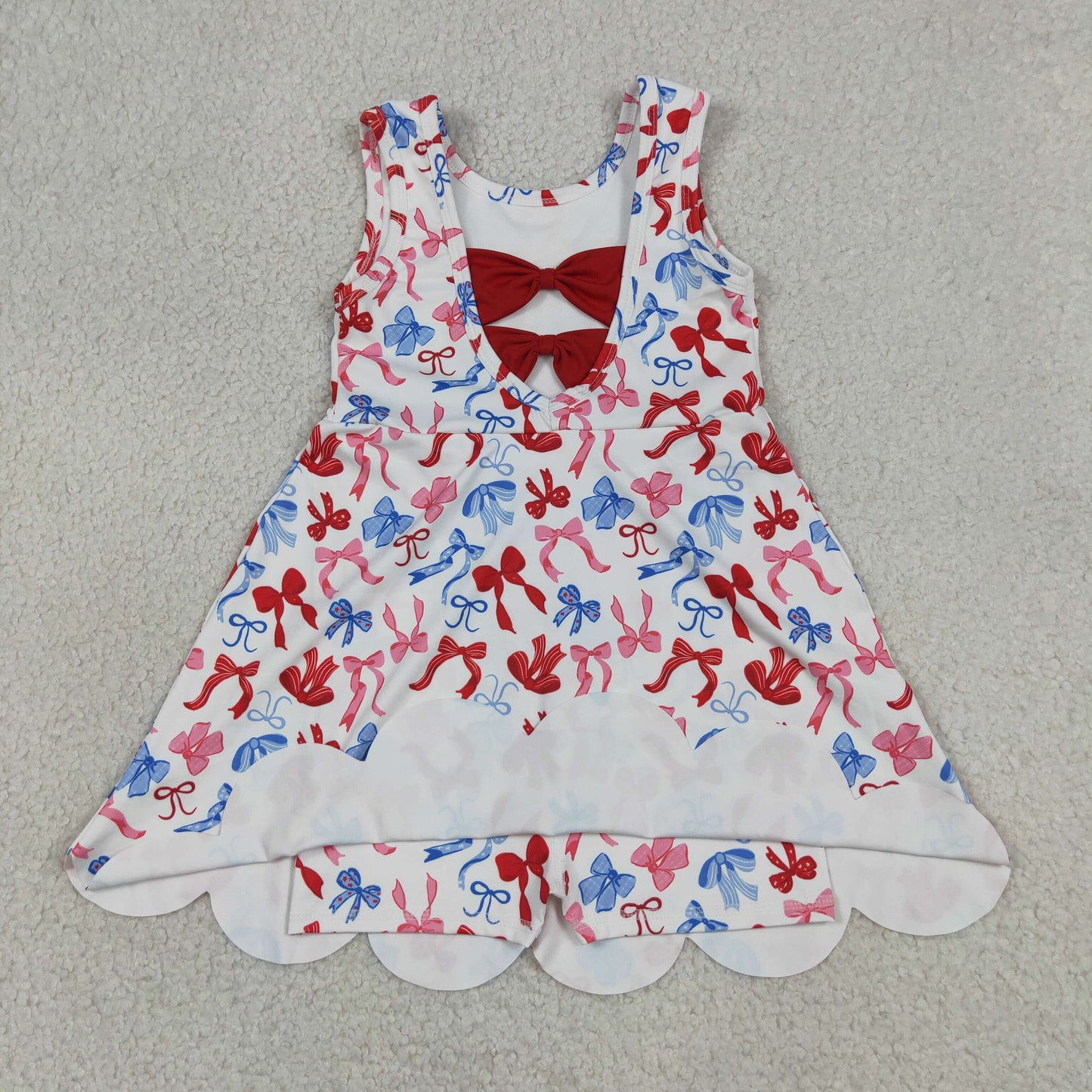 Baby Girls Kids Sleeveless Bows 4th of July Shorts Scallop Knee Length Dress