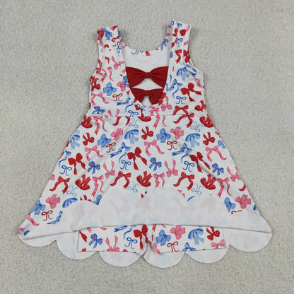 Baby Girls Kids Sleeveless Bows 4th of July Shorts Scallop Knee Length Dress