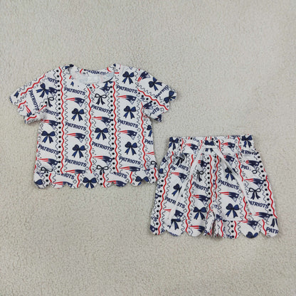 Sibling Baby Girls Kids Bows Shirt Scallop Shorts Set Dress Team Clothes