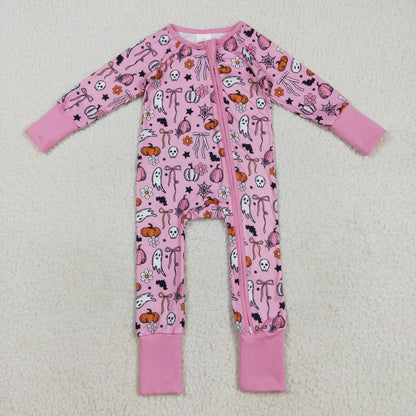 USA Shop Baby Girls Ghosts Pumpkins Bows Flower Halloween Zipper Footie Romper