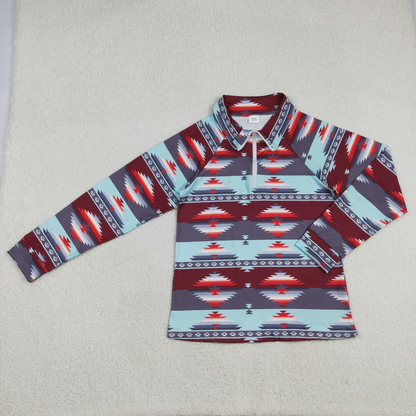 Sibling Kids Adult Women Western Aztec Zipper Pullover Family Mommy and Me Shirts Tops