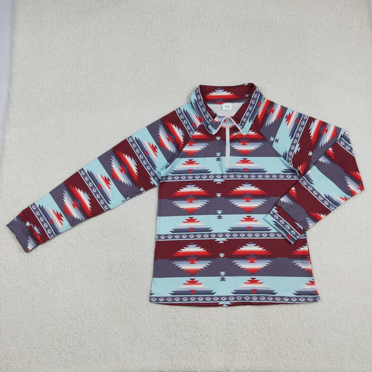 Sibling Kids Adult Women Western Aztec Zipper Pullover Family Mommy and Me Shirts Tops