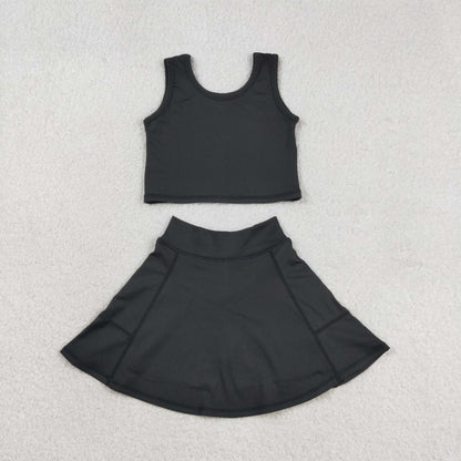 Baby Girls Kids Sleeveless Black Shirt Shorts Skirt Skort Yoga Active Clothes Set RTS