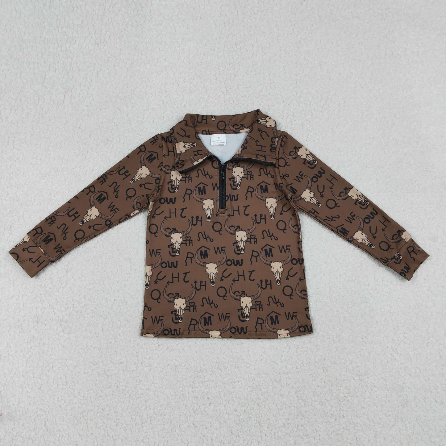 Baby Boys Long Sleeves Cow Print Western Zipper Pullover Shirt