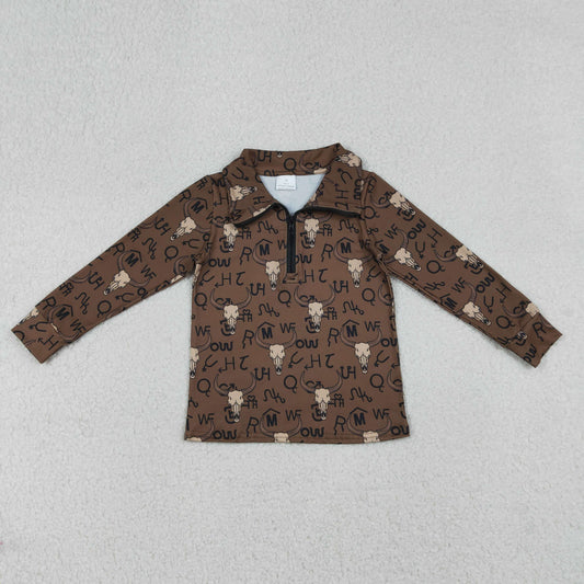Baby Boys Long Sleeves Cow Print Western Zipper Pullover Shirt