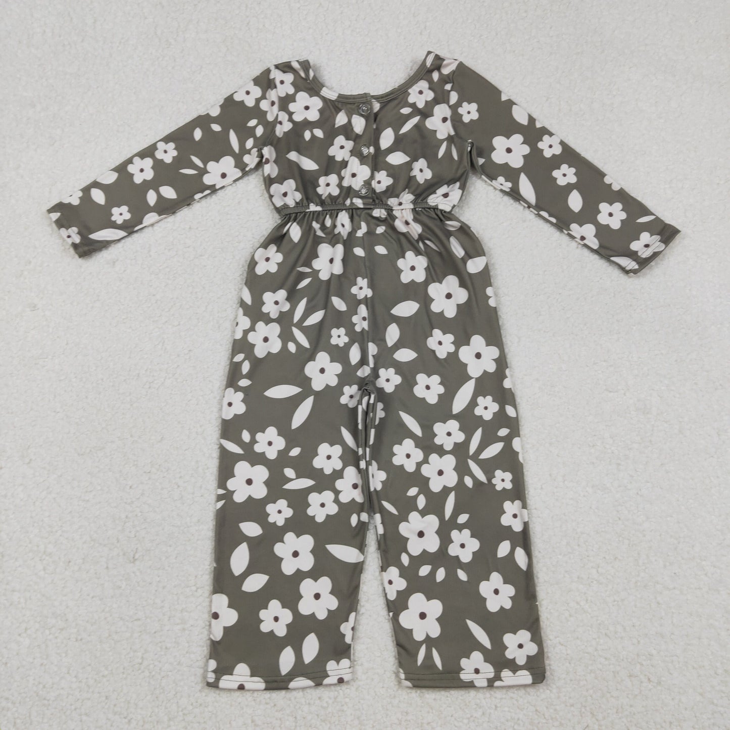 Baby Girls Kids Long Sleeves Flower Buttons Pockets Pants Jumpsuit