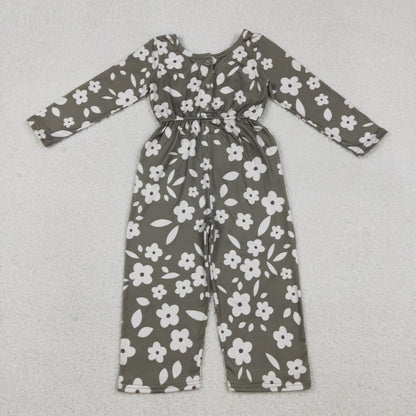 Baby Girls Kids Long Sleeves Flower Buttons Pockets Pants Jumpsuit