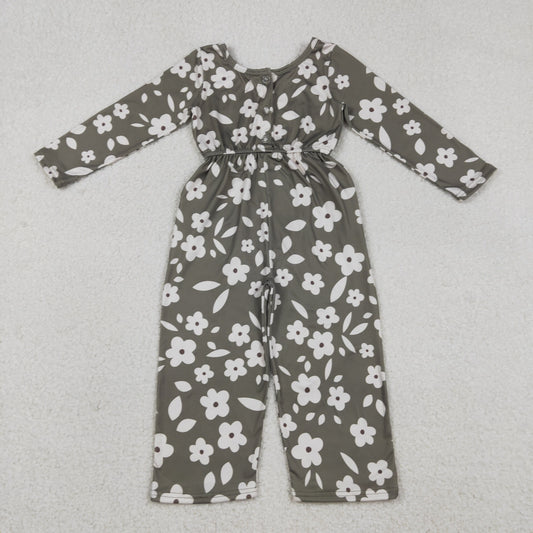Baby Girls Kids Long Sleeves Flower Buttons Pockets Pants Jumpsuit