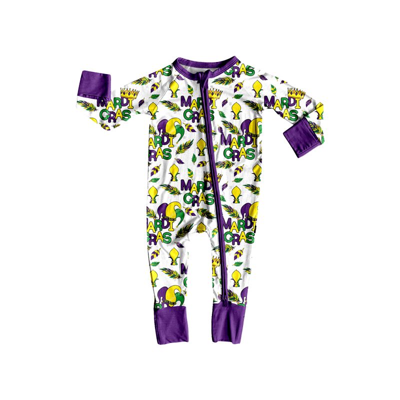 Moq 5 Preorder Baby Toddler Kids Hats Mardi Gras Zipper Footie Romper Clothes
