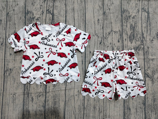 Preorder Baby Girls Kids Short Sleeves Bows Pigs Team Shirt Shorts Summer Set