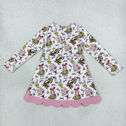 Sibling Baby Girls Kids Long Sleeves Christmas Bows Scallop Dresses Yoga Active Clothes