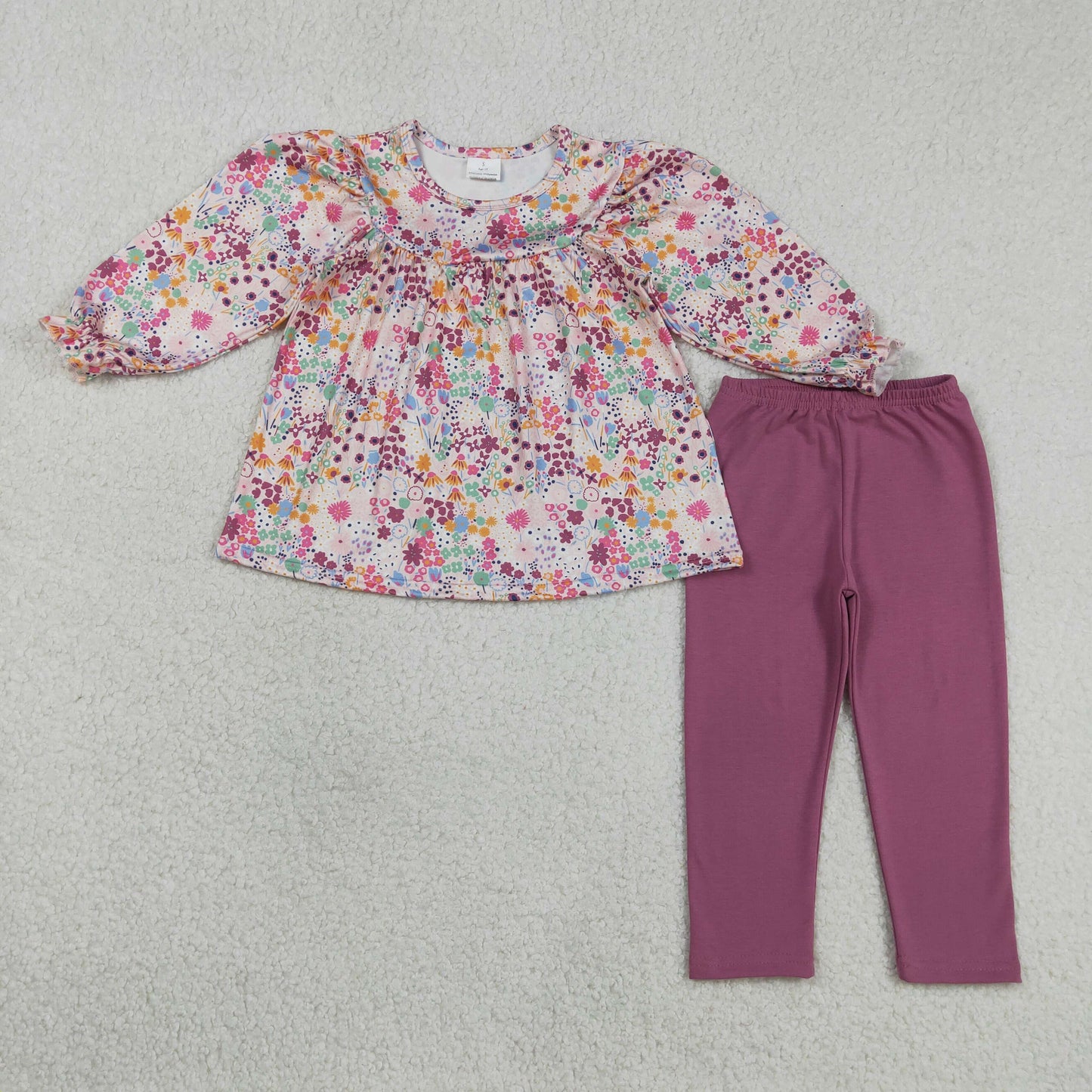 Baby Girls Kids Long Sleeves Floral Tops Purple Pants Clothes Set RTS
