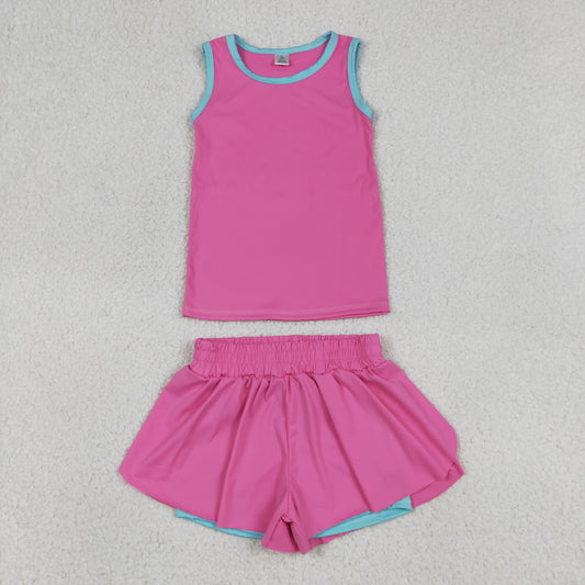 Baby Girls Kids Sleeveless Pink Tops Ruffle Shorts Set Yoga Active Clothes