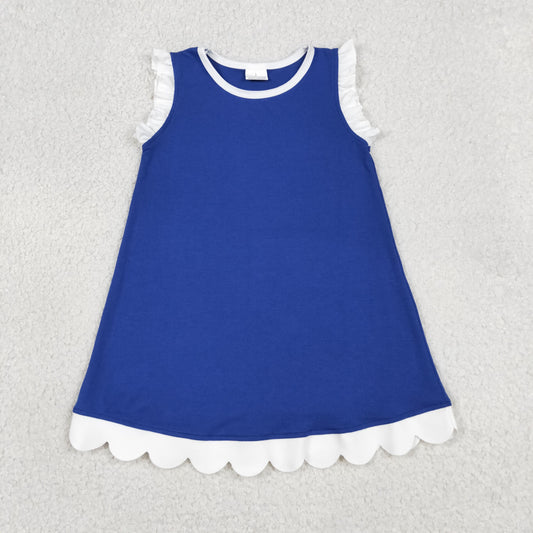 Baby Girls Kids Sleeveless Scallop Knee Length Blue Dress Clothes
