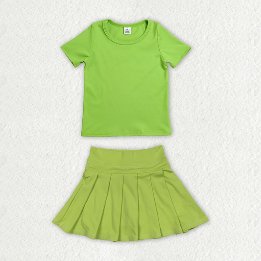 Baby Girls Kids Short Sleeves Green Shirt Skirt Shorts Yoga Active Set Clothes