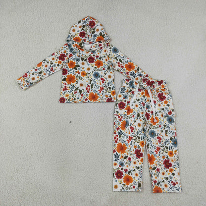 Baby Girls Kids Flower Long Sleeves Hoodie Shirt Pockets Pants Set Clothes