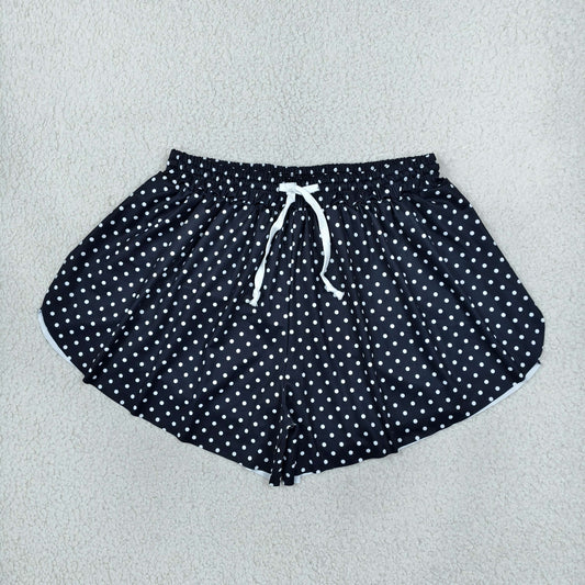 Adult Women Dots Black Yoga Active Ruffle Shorts Bottom Clothes