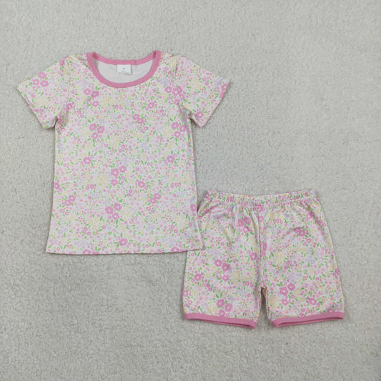 RTS Baby Girls Kids Short Sleeves Floral Shirt Shorts Pajamas Summer Set