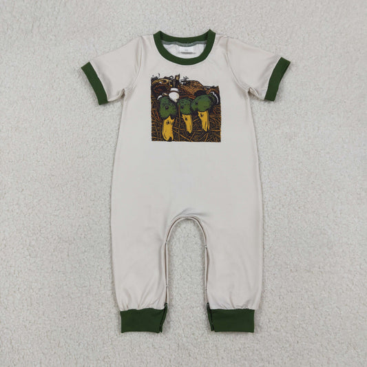 Baby Boys Infant Short Sleeves Ducks Hunting Buttons Grey Romper