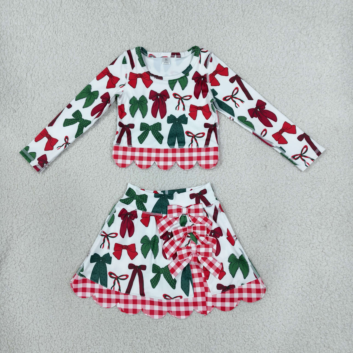 Baby Girls Kids Long Sleeves Christmas Bows Shirt Scallop Skirt Shorts Yoga Active Set Clothes