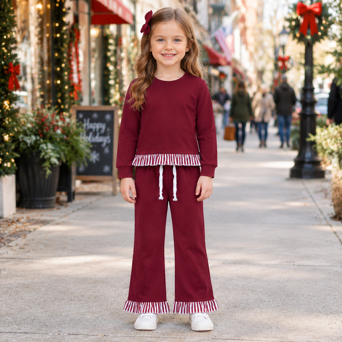 Baby Girls Kids Long Sleeves Stripes Ruffle Shirt Pants Set Cotton Clothes