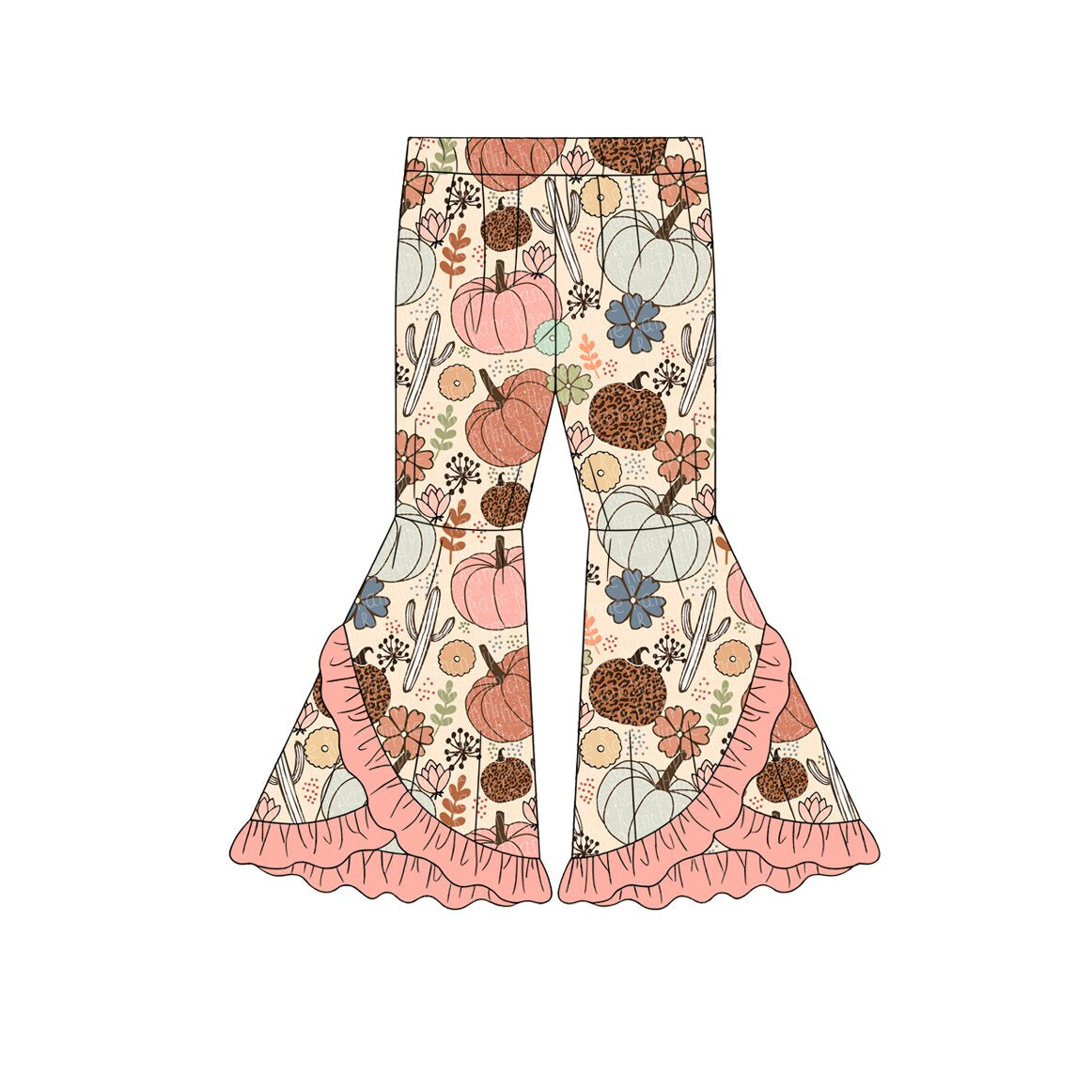 Preorder ( Moq 5 ) Baby Girls Kids Pumpkins Flower Cactus Ruffle Bell Pants Bottoms Fall Clothes