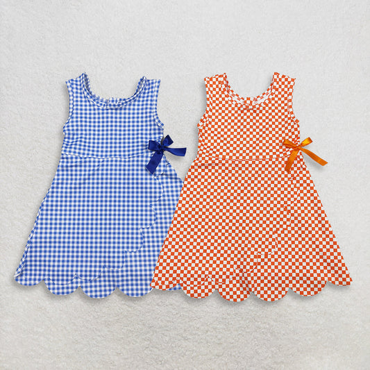 RTS Sibling Baby Girls Checked Bow Ruffle Yoga Active Shorts Knee Length Scallop Dresses