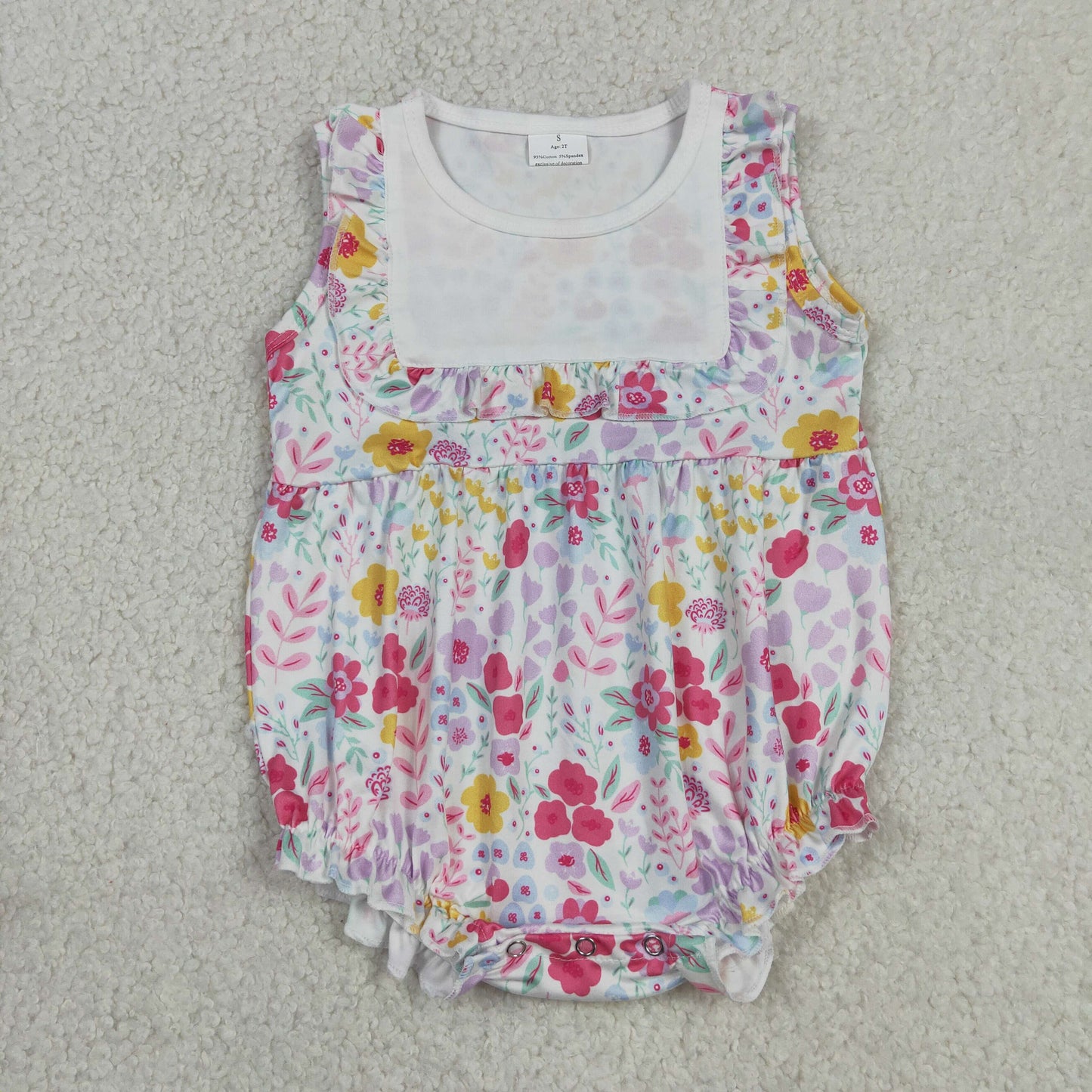 SR4021 Baby Girls Infant Sleeveless Floral Summer Bubble Romper