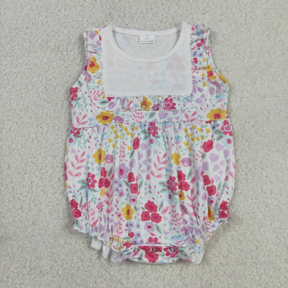 SR4021 Baby Girls Infant Sleeveless Floral Summer Bubble Romper