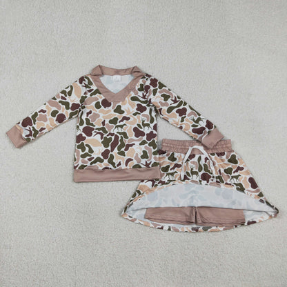 Baby Girls Long Sleeves Dogs turkey Deer Shirt Skirt Shorts Clothes Camo Set
