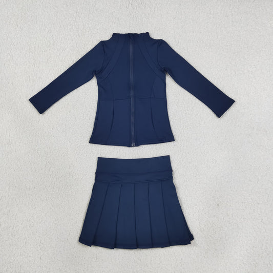Baby Girls Kids Long Sleeves Zipper Cardigan Skirt Shorts Navy Set Yoga Active Clothes