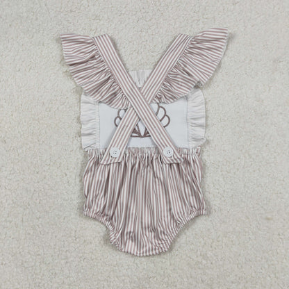 Baby Girls Short Sleeves Embroidery Shell Stripes Bubble Romper