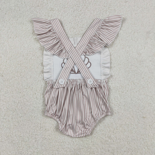 Baby Girls Short Sleeves Embroidery Shell Stripes Bubble Romper