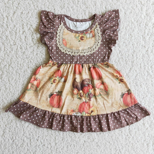 Promotion Baby Girl Short Sleeves Pumpkin Knee Length Dress Fall Clothes