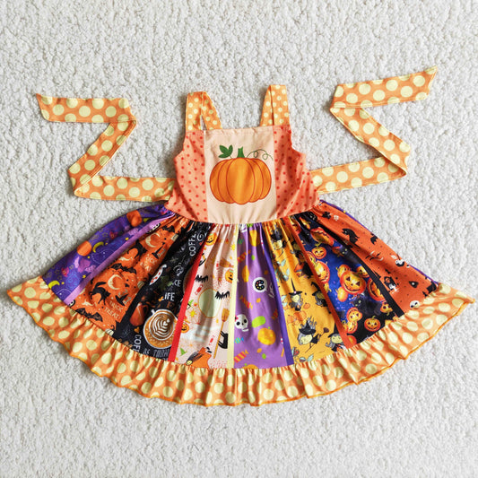 Promotion Baby Girl Sleeveless Pumpkin Halloween Twirl Dress