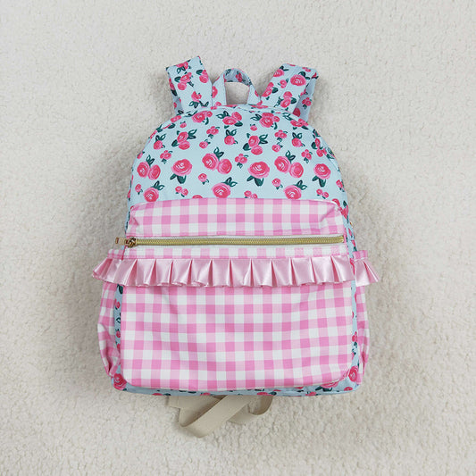 USA Shop Baby Kids Girls Flower Pink Plaid Ruffle Backpack Bag