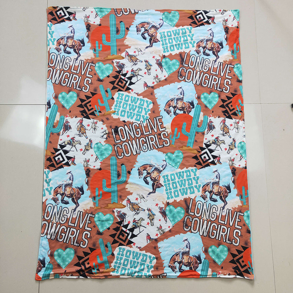 USA Shop Baby Boys Kids Western Cowboy Cactus Blue Blanket