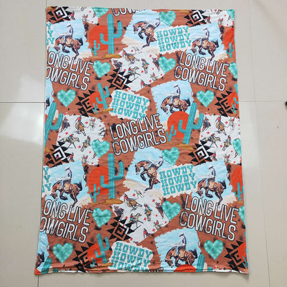 USA Shop Baby Boys Kids Western Cowboy Cactus Blue Blanket
